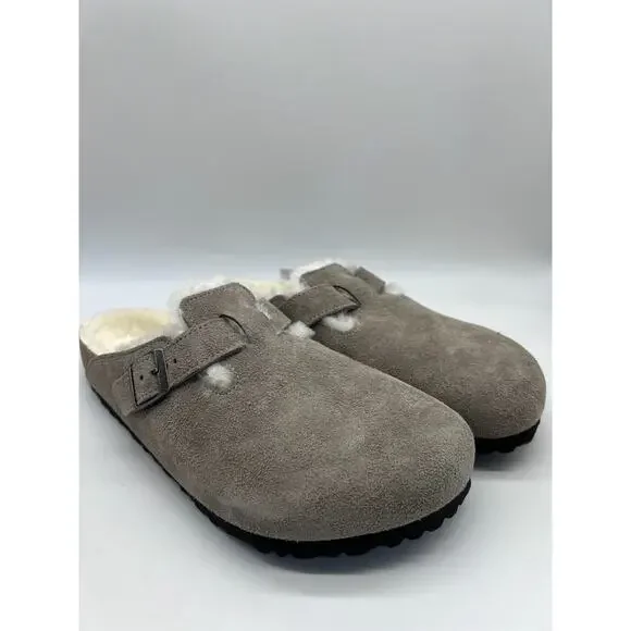 Birkenstock Boston Shearling Stone Coin Suede Leather Men's Size 12 New